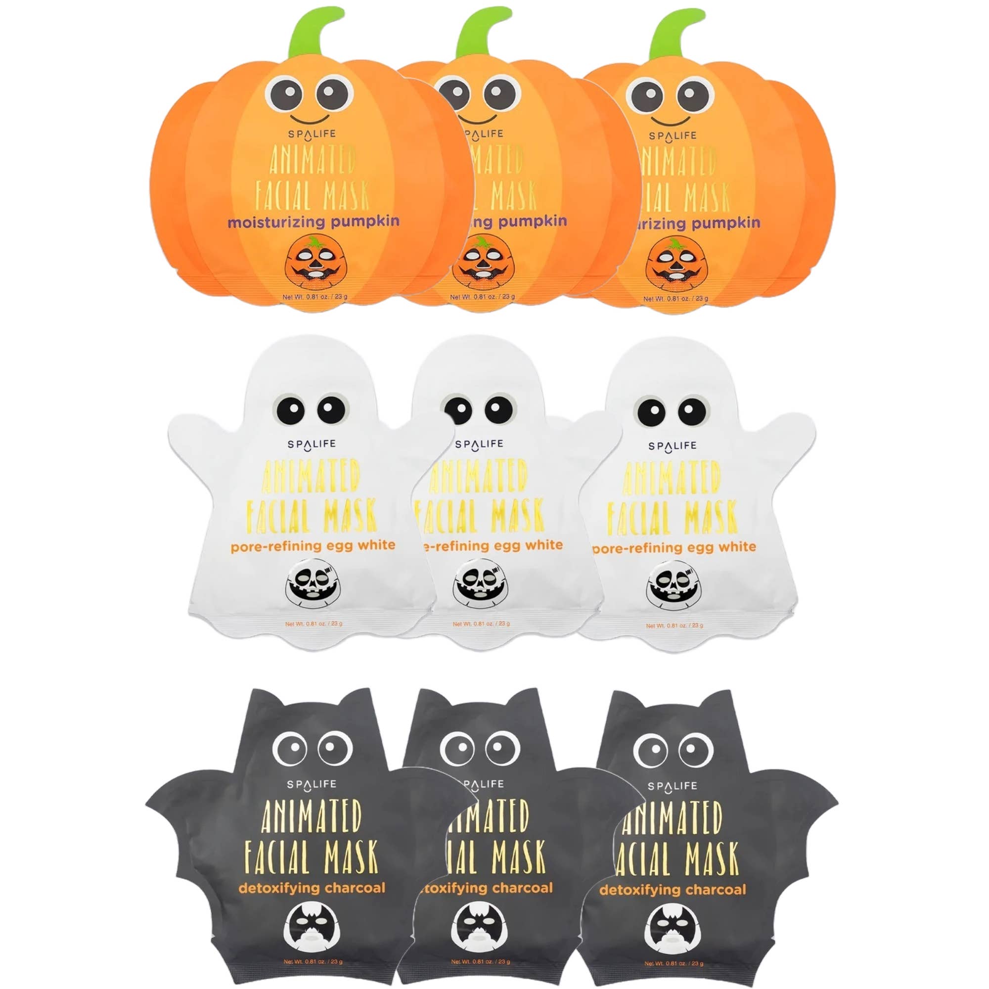 Korean Halloween Sheet Masks Pumpkin, Ghost, Bat - 9 Pk