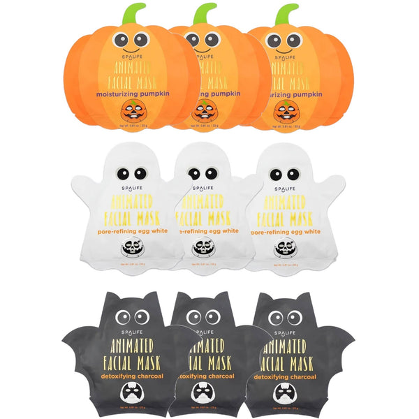 Korean Halloween Sheet Masks Pumpkin, Ghost, Bat - 9 Pk