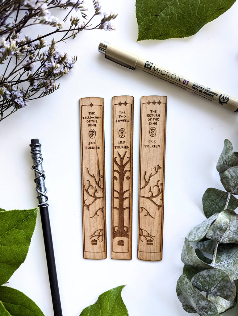 Tolkien LotR Book Spine Trio Wooden Bookmarks
